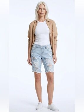 Denim Bermuda Distressed Jean Shorts